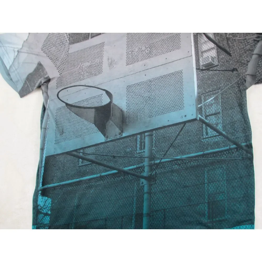 Adidas Shirt Mens Large Blue Lightweight Basketball‎ AOP Climalite Gym Workout*